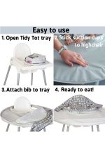 Система за хранене Tidy Tot лигавник с велкро и кръгла база Dove Grey сиви круши и ябълки - Image 3
