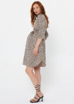 Официална рокля на цветя за бременни и кърмачки с 3/4 ръкав "Николета"  бежово - Image 2