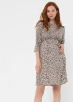 Официална рокля на цветя за бременни и кърмачки с 3/4 ръкав "Николета"  бежово