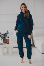 Дебел ватиран спортен панталон, анцуг за бременни с платка за корема морско синьо - Image 2