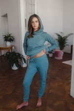 Памучен спортен панталон , анцуг за бременни с платка за корема морско синьо + точки Milk & Love последен M - Image 2