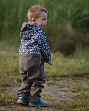 Детски Softshell гащеризон космонавт с качулка, сиво с панди - Image 2