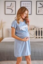 Нощница за бременни и кърмачки Happy Mommy 100%Памук бебешко синя