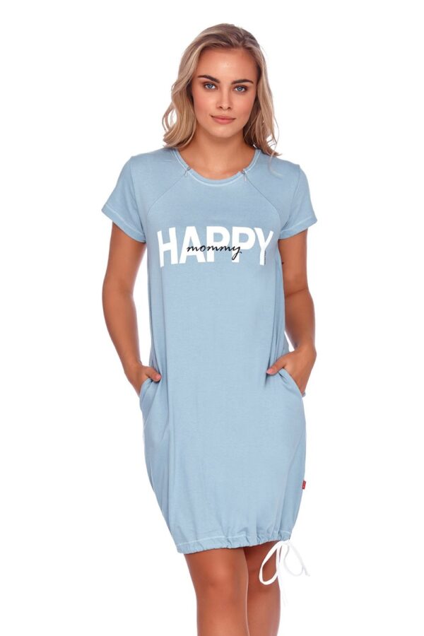 Нощница за бременни и кърмачки Happy Mommy 100%Памук бебешко синя - Image 5