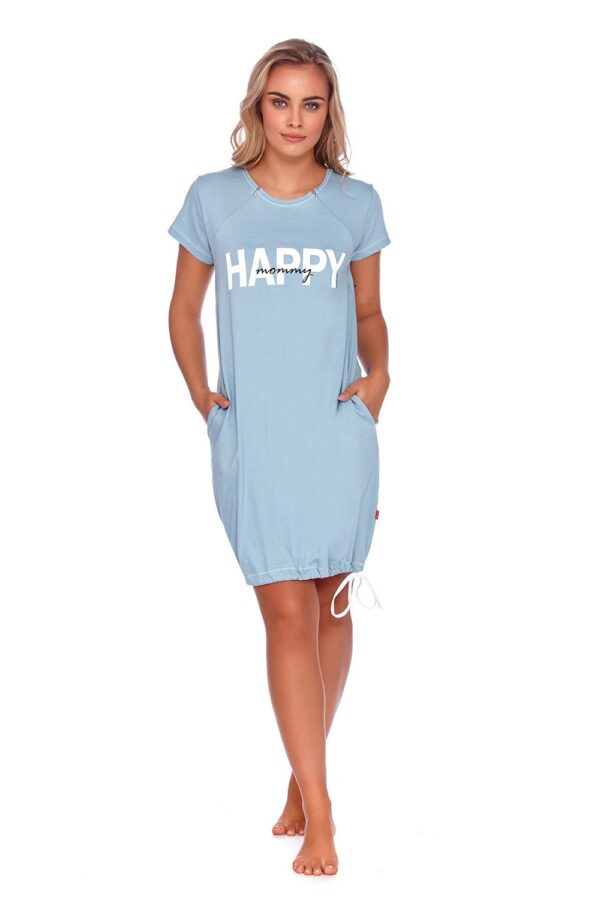 Нощница за бременни и кърмачки Happy Mommy 100%Памук бебешко синя - Image 6