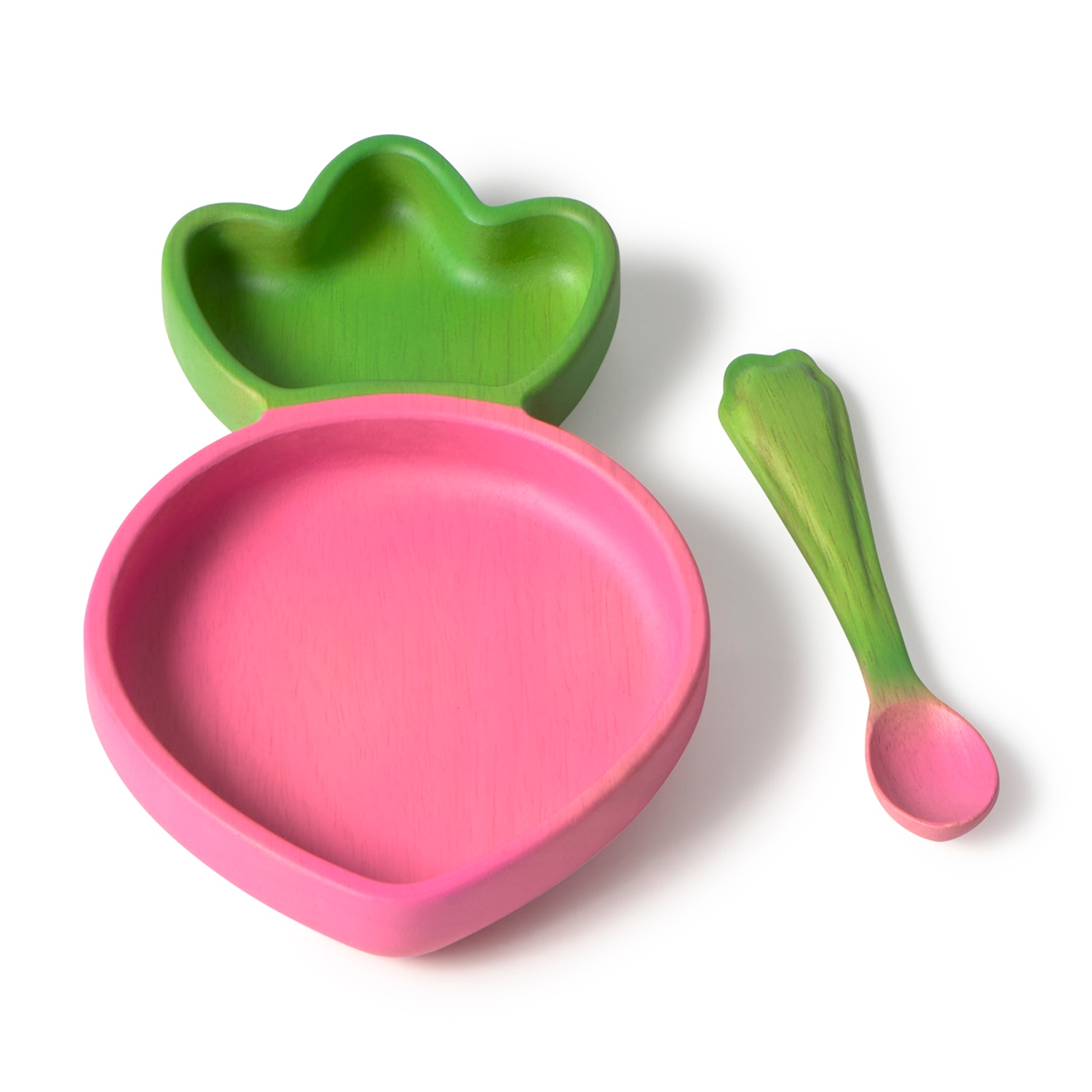 Ramona The Radish Plate & Spoon Set Oli and Carol сет от чиния и лъжичка за хранене от хевея дърво , Рамона Ряпата - Image 1