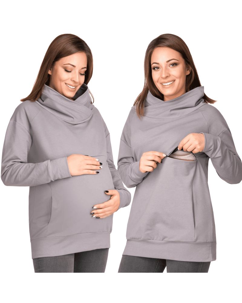 ocieplana-bluza-ciazowa-do-karmienia-laura-z-ukosnym-wysokim-kolnierzem (1) Ватиран суитшърт за бременни и кърмачки , поло яка Laura - Image 1