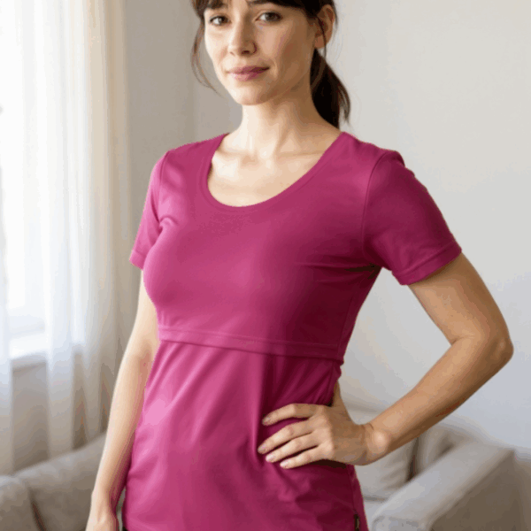 Памучна блуза за бременни и кърмачки , Тениска за кърмене циклама