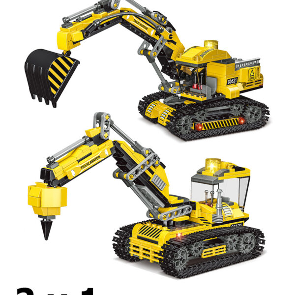 Комплект за изграждане на багер 2 в 1 с интерактивни функции – 461 части, съвместим с популярни марки строителни блокчета