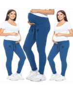 Спортен панталон за бременни с висока платка за корема и коланче Светлосин - Image 5