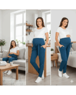 Спортен панталон за бременни с висока платка за корема и коланче Светлосин