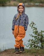 Детски Softshell гащеризон космонавт с качулка,  горчица и едноок котарак