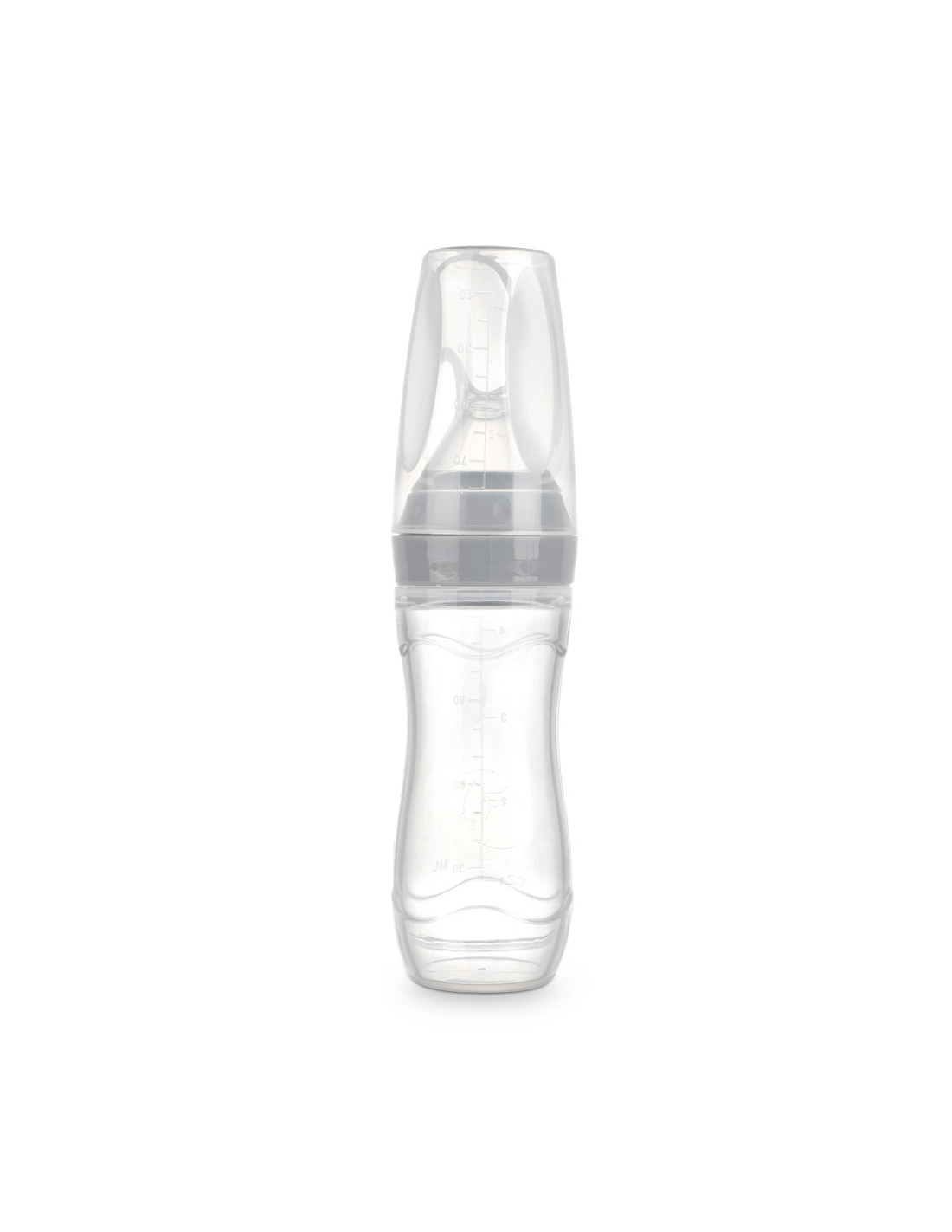 squeeze-fuetter-flasche-mit-loeffel-grau Haakaa диликонов диспенсер за пюре с накрайник мека лъжичка, сиво - Image 1
