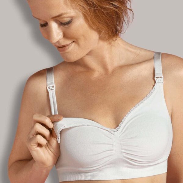 Carriwell Сутиен за бременни и кърмачки с дантела , безшевен , органичен памук бял