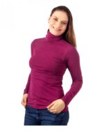 Памучна блуза за бременни и кърмачки с поло яка , циклама - Image 3