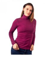 Памучна блуза за бременни и кърмачки с поло яка , циклама