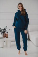 Дебел ватиран спортен панталон, долнище анцуг бременни с платка за корема морско синьо - Image 2