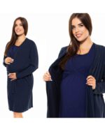 Памучен халат за бременни / кърмачки тъмносин Nina