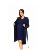 Памучен халат за бременни / кърмачки тъмносин Nina - Image 2