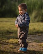 Детски Softshell гащеризон космонавт с качулка, сиво с панди - Image 4