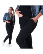 Спортен панталон за бременни с висока платка за корема и коланче ЧЕРЕН последни S и M