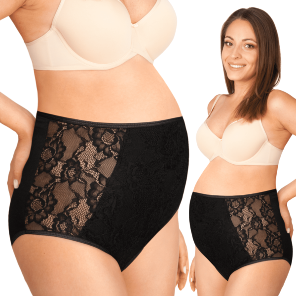 Памучни бикини за бременни с висока талия , красива дантела в черно последни S/M