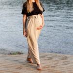 Панталон за бременни с коланче , бежово , лека лятна материя - Image 4