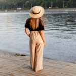 Панталон за бременни с коланче , бежово , лека лятна материя - Image 3