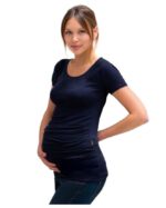 Удължена памучна блузка , Тениска за бременни тъмносиня - Image 2