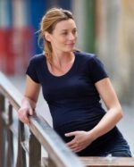 Удължена памучна блузка , Тениска за бременни тъмносиня