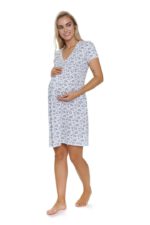 Нощница за бременни и кърмачки  100%памук ,СИНИ цветчета последна XL - Image 4