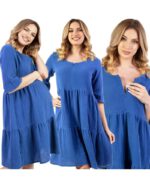 Муселинова рокля за бременни и кърмачки Агнес 3/4 ръкав цвят синя - Image 4