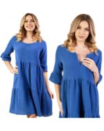 Муселинова рокля за бременни и кърмачки Агнес 3/4 ръкав цвят синя - Image 3