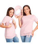 Тениска за бременни и кърмачки  , памучна с декорация цвят пудра