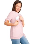 Тениска за бременни и кърмачки  , памучна с декорация цвят пудра - Image 4