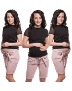 Бермуди за бременни с висока платка за корема и коланче Розови или Тъмносини