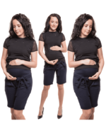 Бермуди за бременни с висока платка за корема и коланче Розови или Тъмносини - Image 5