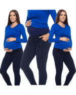 Спортен панталон за бременни с висока платка за корема и коланче СИН