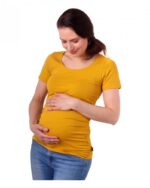 Удължена памучна блузка , Тениска за бременни цвят горчица