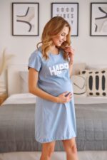 Нощница за бременни и кърмачки Happy Mommy 100%Памук бебешко синя
