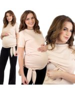 Тениска за бременни и кърмачки  , памучна с декорация, бежова