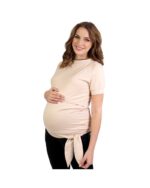 Тениска за бременни и кърмачки  , памучна с декорация, бежова - Image 5