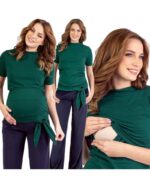 Тениска за бременни и кърмачки  , памучна с декорация , зелена