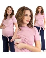 Тениска за бременни и кърмачки  , памучна с декорация , пудра - Image 2