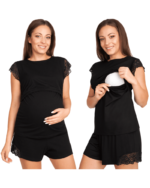 Пижама за бременни и кърмачки с дантела - шорти и блузка за кърмене Ella черна - Image 2