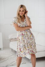 Рокля за бременни и кърмещи, къс ръкав, кремава, флорален принт - Image 8