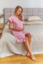 Нощница за бременни и кърмачки 100%памук , копчета , пудра сърца