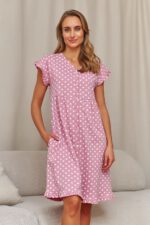 Нощница за бременни и кърмачки 100%памук , копчета , пудра сърца - Image 3